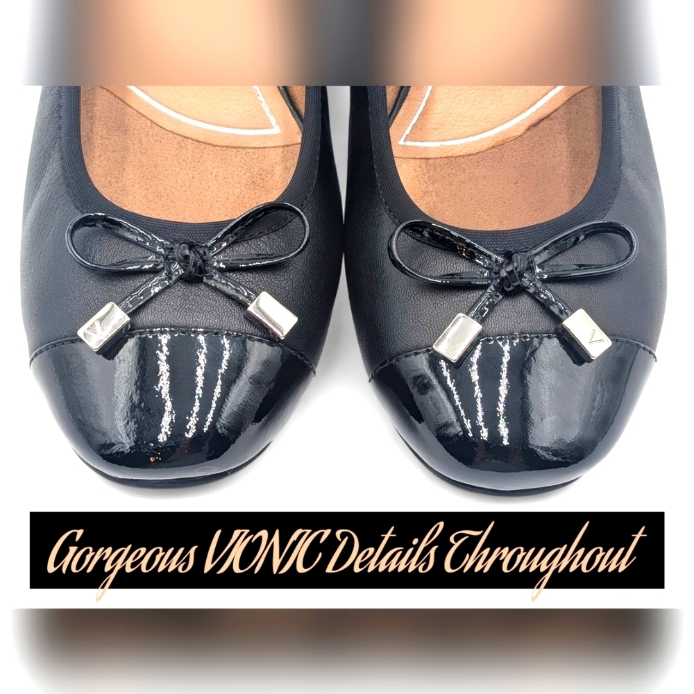 Vionic Daphne Ballet Leather And Patient Flats Sz US 7.5  Embellished Silver Bow - Picture 5 of 17